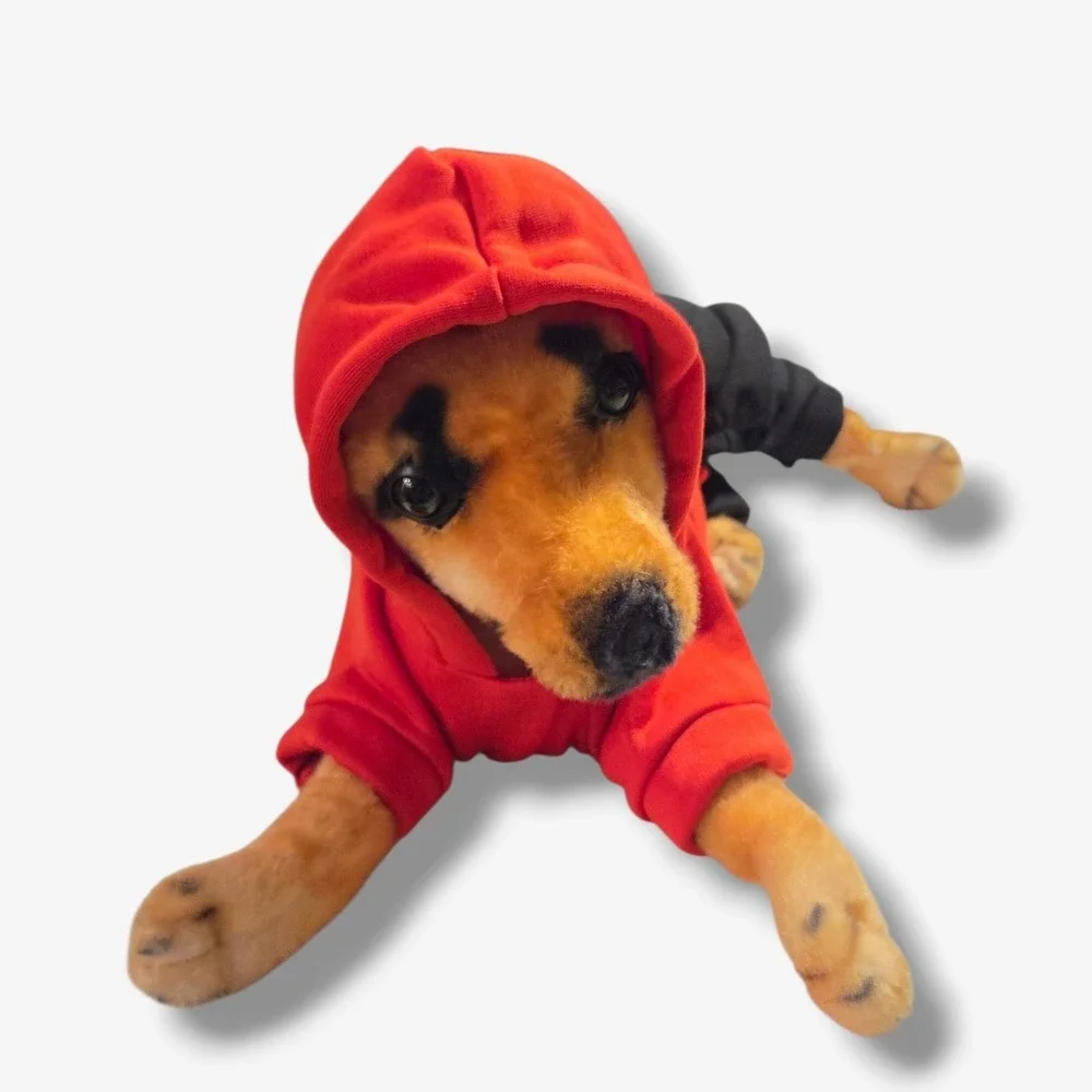 Fashion Class Boy Kids Dog Hoodie Jumpsuit Red Black Size M Pet Clothes